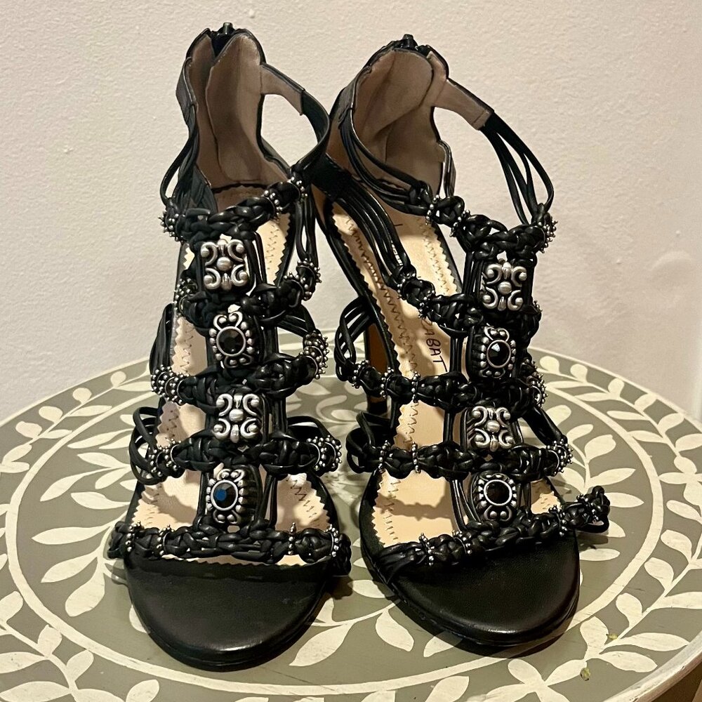 Jean-Michel Cazabat Corina Embellished Black Strap Heeled Sandal